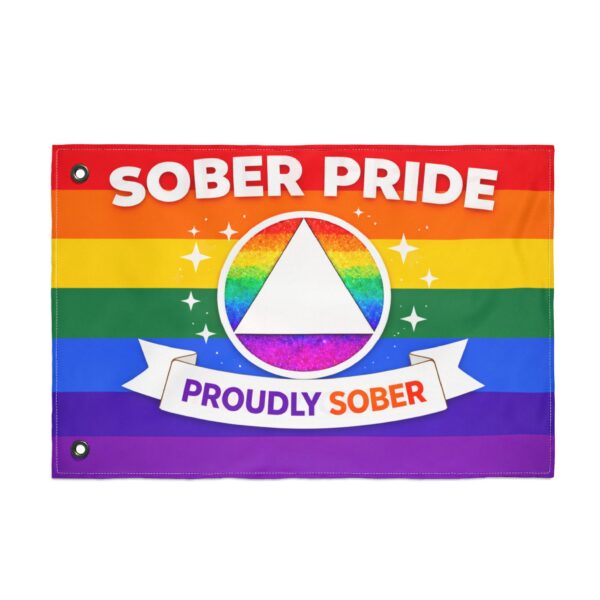 Sober Pride Rainbow Triangle Outdoor 3x5 Flag | Proudly Sober LGBTQ Recovery Banner 3x5 Double-Sided