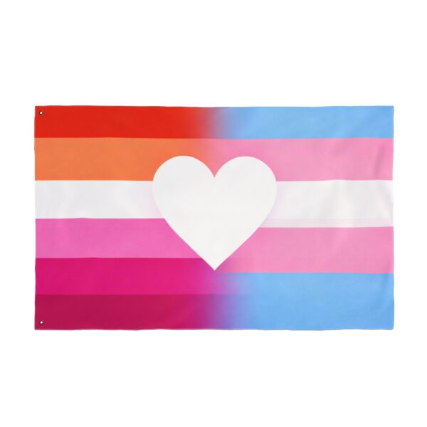 Sunset Lesbian Transgender Gradient Love Heart Pride Flag 3x5 Double Sided Indoor Outdoor With Grommets