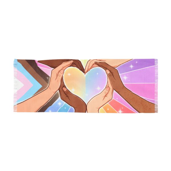 Progress Pride Hands Heart Pashmina Scarf | Transgender Inclusive Rainbow Festival Wrap