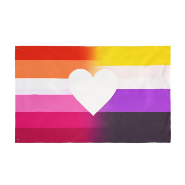 Sunset Lesbian Non Binary Heart Pride Flag 3x5 Double Sided Indoor Outdoor With Grommets