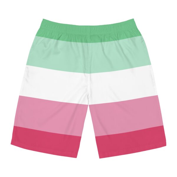 Abrosexual Pride Festival Striped Board Shorts | Mint White Pink Colorblock Quick-Dry Swim Trunks
