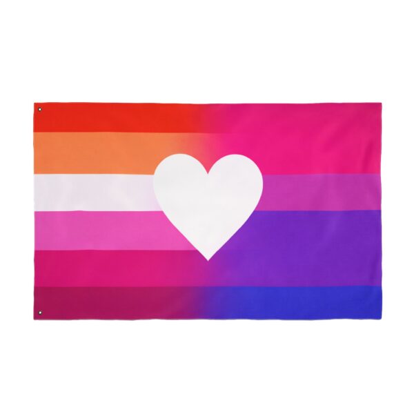 Sunset Lesbian Bisexual Heart Pride Flag 3x5 Double Sided Indoor Outdoor With Grommets