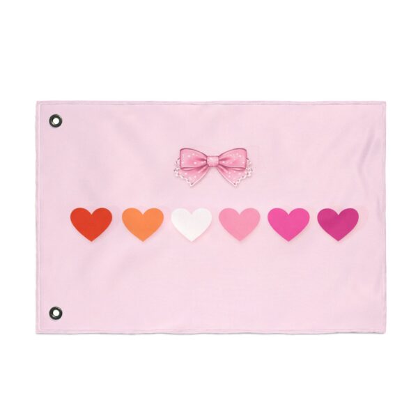 Coquette Pink Bow Sunset Lesbian Hearts Flag 3x5 Double Sided Indoor Outdoor With Grommets