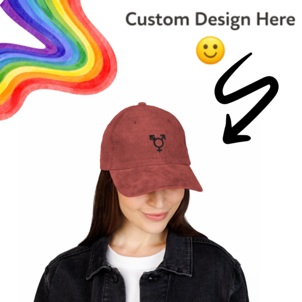 Custom Personalizable Corduroy Baseball Cap Gender Pride Symbol Embroidery — Vintage Rust Hat
