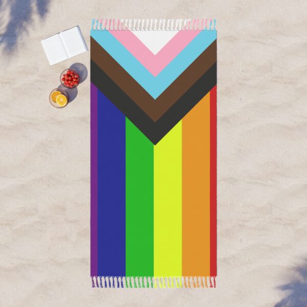 Progress Pride Chevron Flag Boho Beach Towel Progressive Rainbow Quick Dry Lightweight Fringe Beach Cloth