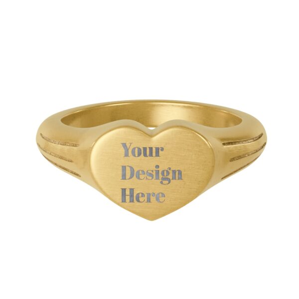Gold Heart Signet Ring — Custom Engraved Stainless Steel Personalized Gift