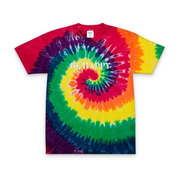 Be Happy Embroidered Tie-Dye T-Shirt, Black and White Positive Vibes Festival Tee, Rave Outfit Top, Trippy Graphic Shirt, Festival Clothing