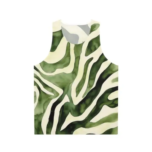 Mens Green Watercolor Zebra Print Tank Top, Festival Aesthetic Avant Garde All Over Print Streetwear Shirt