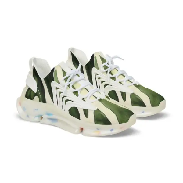 Green Zebra Print Wave Mens Mesh Sneakers, Lightweight Athletic Running Shoes, Breathable Streetwear Trainers