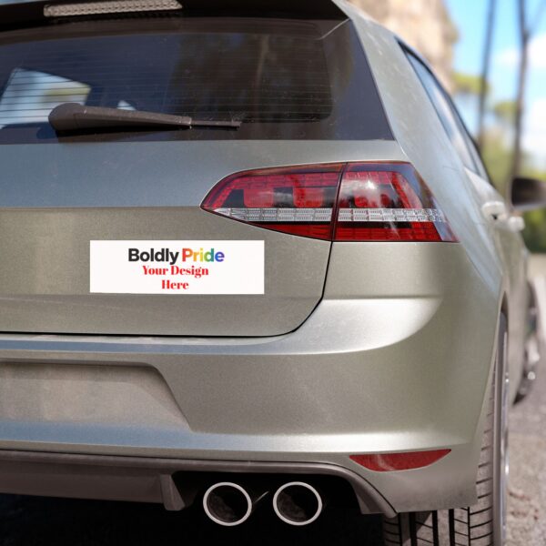 Custom personalizable car magnet on vehicle door, designed for Pride events and festivals.