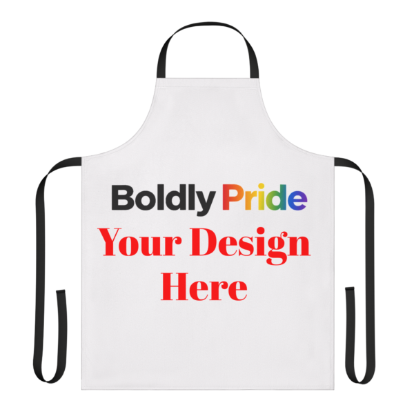 Adult‑size custom apron with a blank front and the words “Your Design Here” printed across the chest to show the printable area.