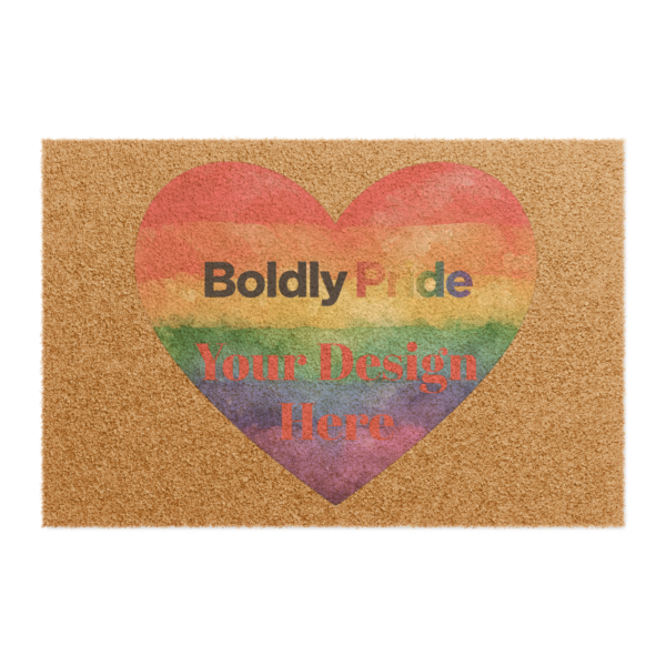 Rectangular custom doormat with a blank background and the words “Your Design Here” printed in the center to show the customiz
