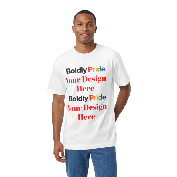 Men's and Women's Unisex custom cotton t‑shirt on a flat lay, ready for personalized print.