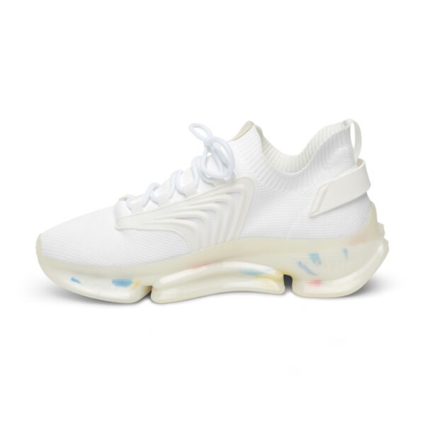 Custom personalizable men’s mesh sneakers with a breathable upper and blank side area ready for printed design.