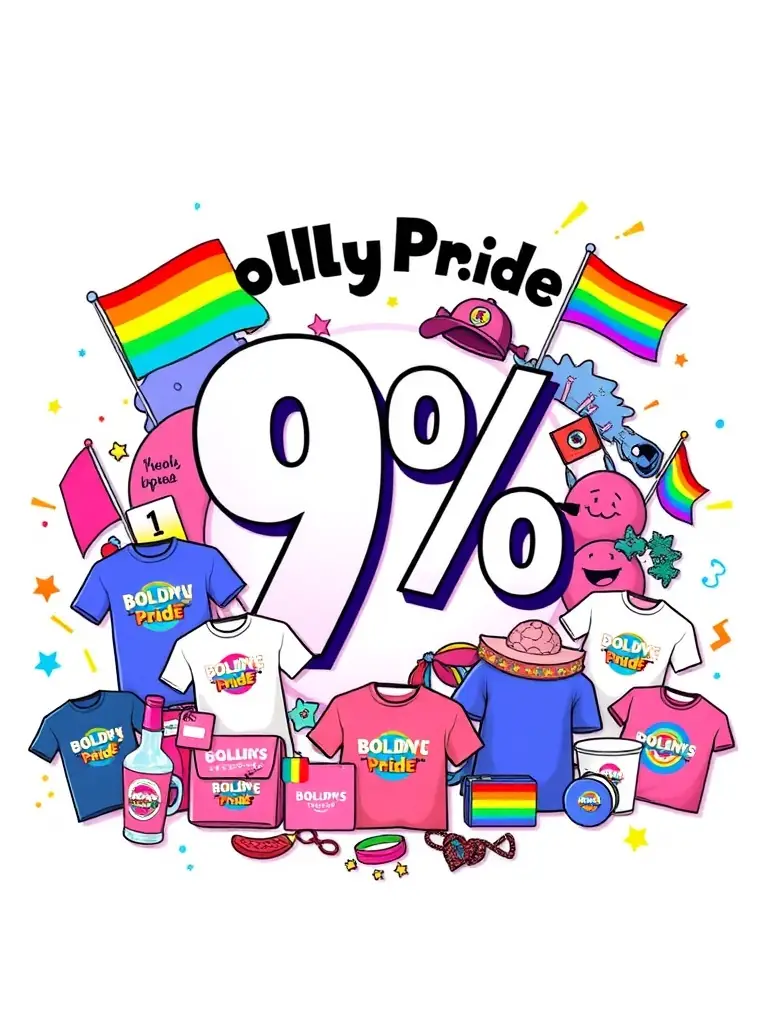 A visually appealing graphic showcasing a percentage sign and BoldlyPride products, representing the commission rates offered to affiliates.