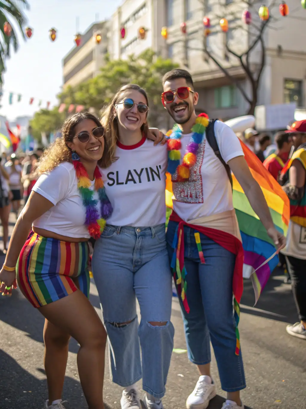 A vibrant image of a diverse group of people celebrating Pride, holding BoldlyPride products, symbolizing the community aspect of the affiliate program.